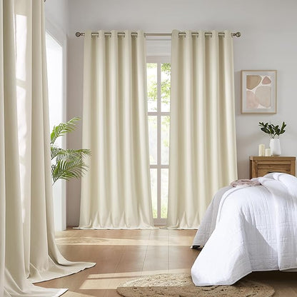DUALIFE Cream Beige Curtains 108 Inch Length Blackout Window Drapes - Image 2