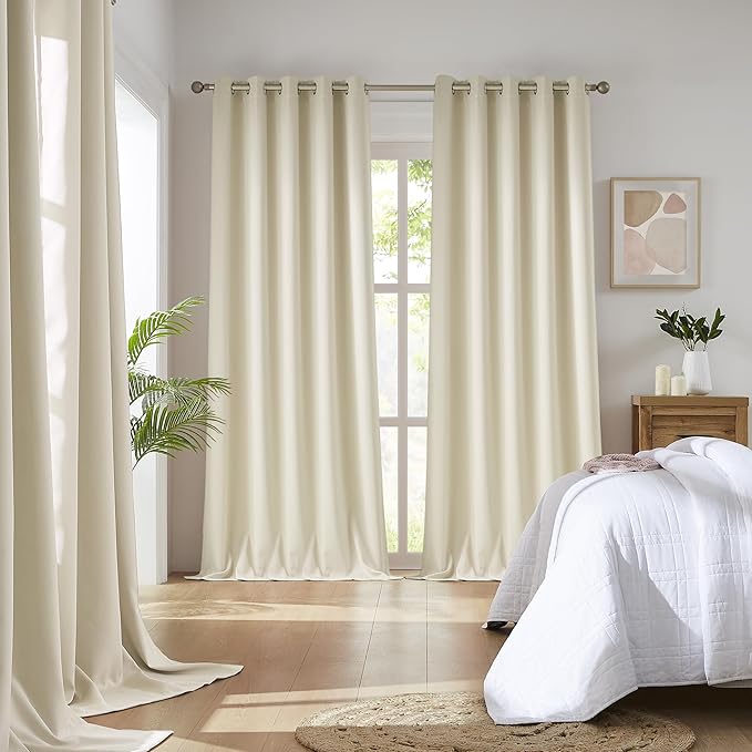DUALIFE 90 Inch Curtains Cream Beige, Vertical Window Drapes - Image 2