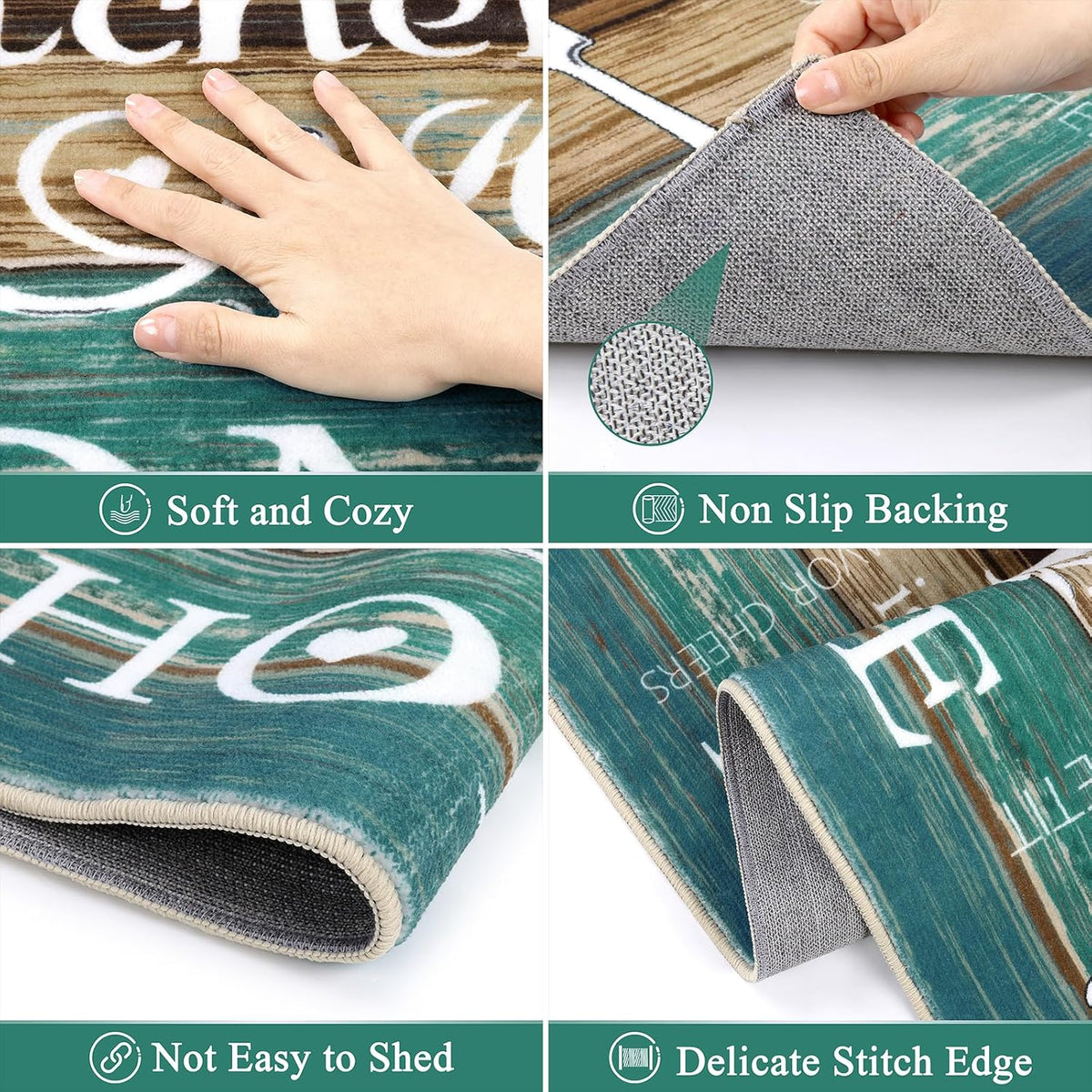 Vaukki Boho Kitchen Rug Sets 3 Piece,Teal Washable Kitchen Mat for Floor