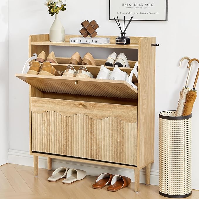 BERRYMERRY 31.5” Fluted Shoe Storage Cabinet Storage - Image 3