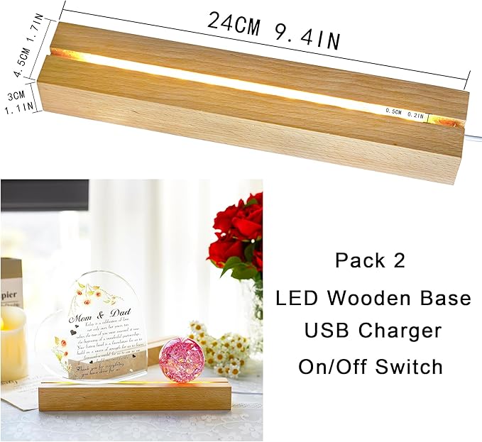 ZEERSHEE 2 Pcs 9.4 Inch Wooden Rectangle LED Light Display Pedestal - Image 4