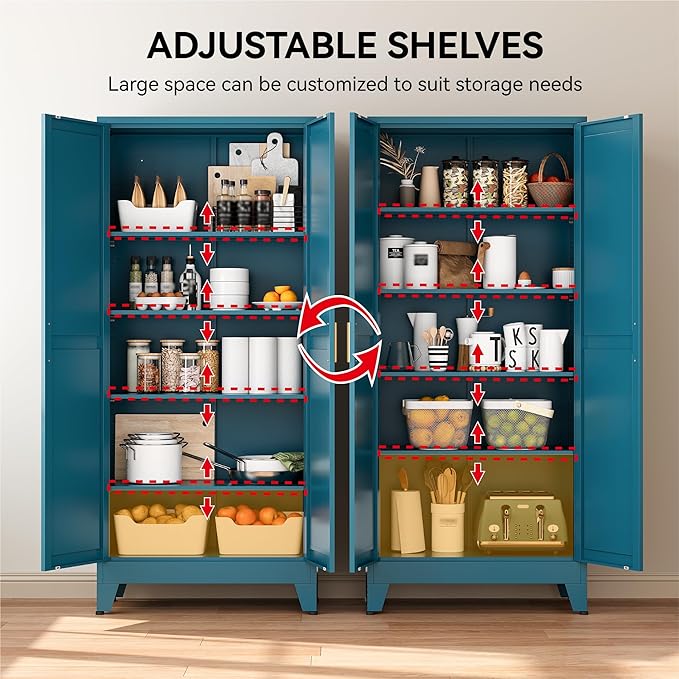 COFaR 71" Pantry Cabinet in Peacock Blue, 5-Tier Storage - Image 5