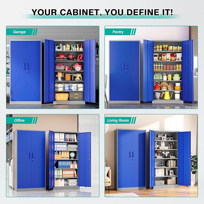 Metal Cabinet with 5 Adjustable Shelves, 6 Tier Garage Storage Cabinet with Lock - Image 5