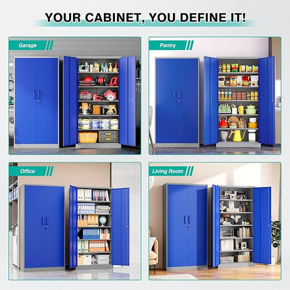 Metal Cabinet with 5 Adjustable Shelves, 6 Tier Garage Storage Cabinet with Lock - Image 5