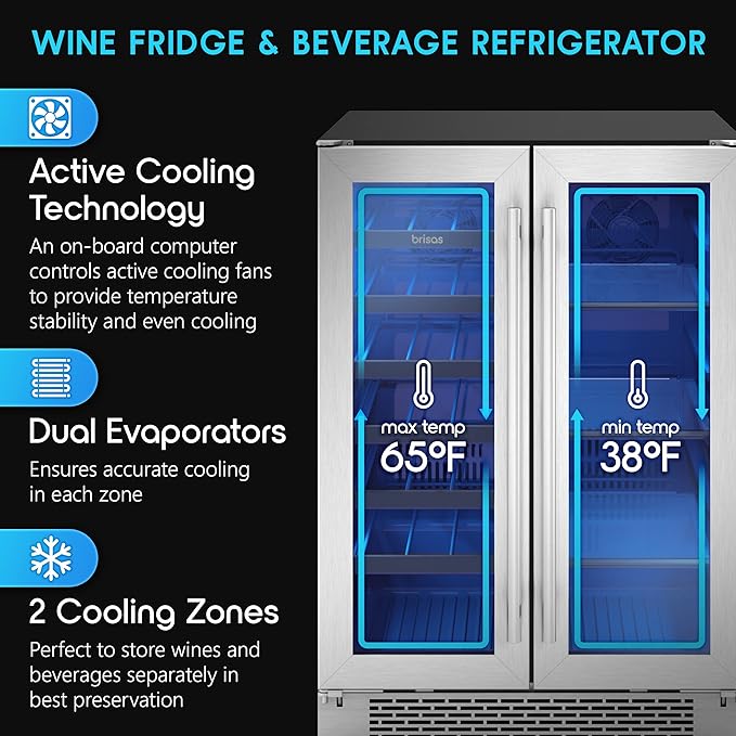 Zephyr Brisas 24 Inch Wine Fridge Dual Zone Under Counter Countertop Wine and - Image 2