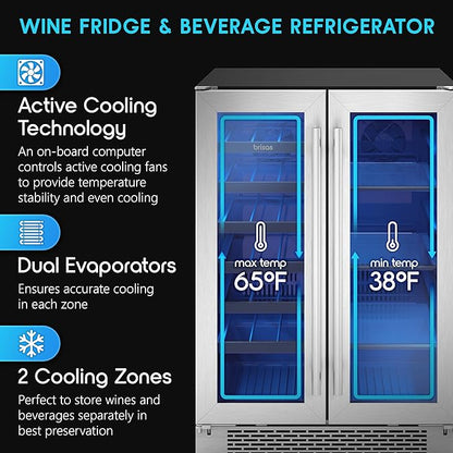 Zephyr Brisas 24 Inch Wine Fridge Dual Zone Under Counter Countertop Wine and - Image 2