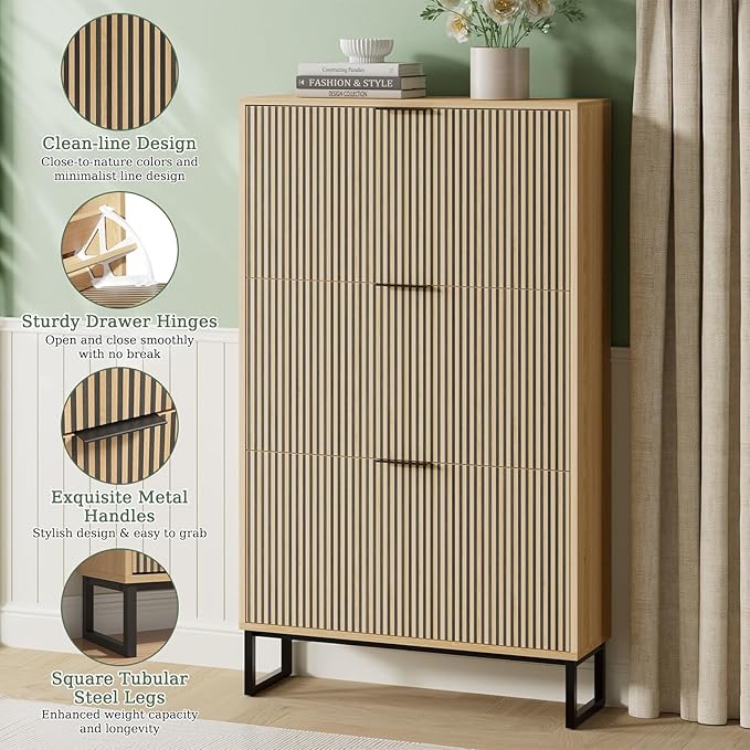 Shoe Cabinet Storage with 3 Flip Drawers, Shoe Organizer Cabinet - Image 3