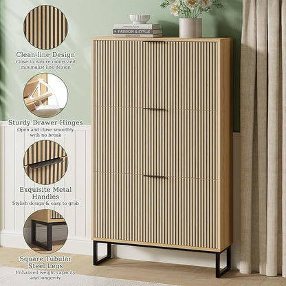 Shoe Cabinet Storage with 3 Flip Drawers, Shoe Organizer Cabinet - Image 3