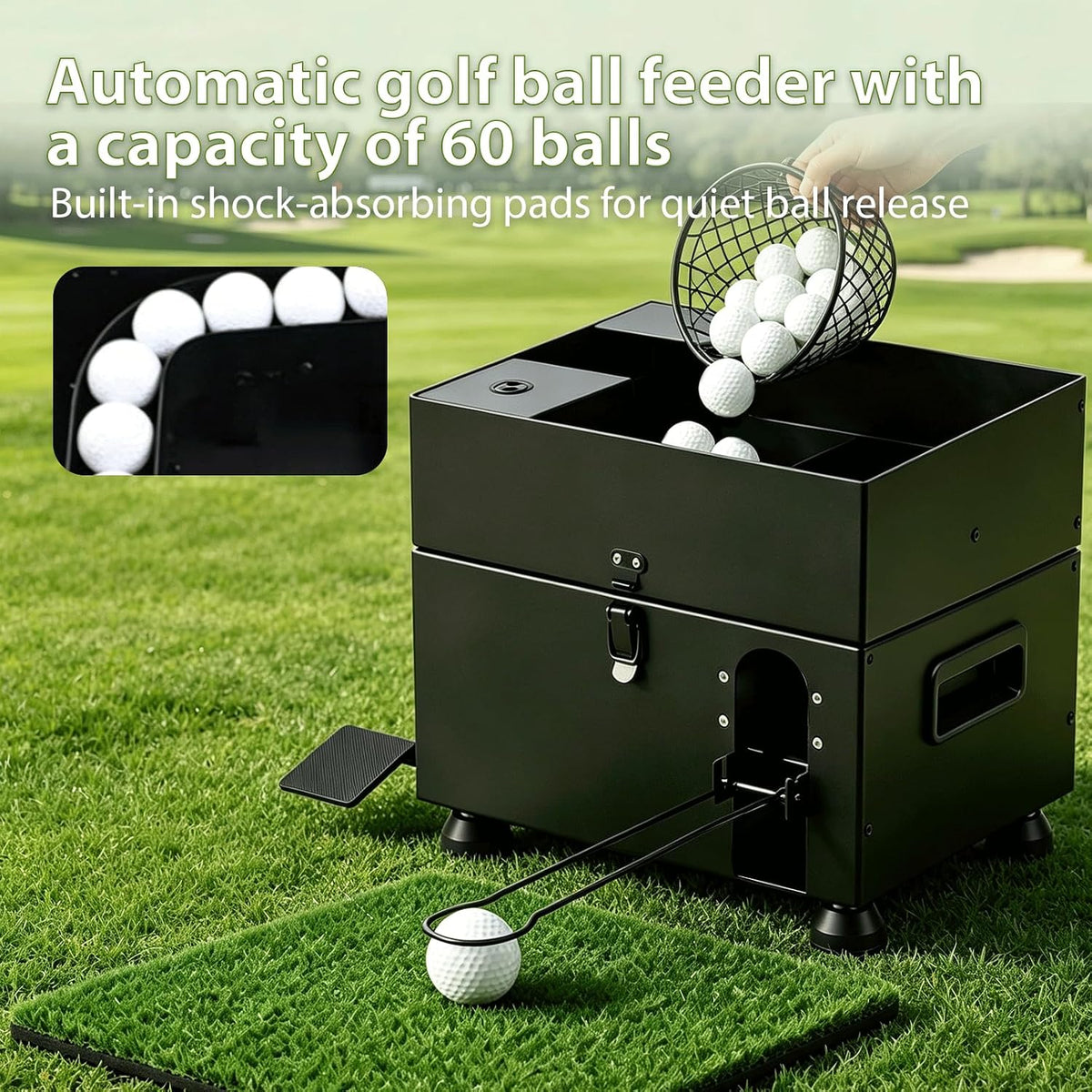 golf ball dispenser 60-ball golf ball launcher foot, package contents