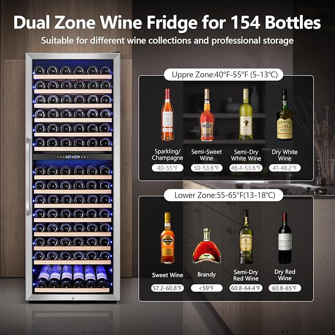 24" Wide Dual-Zone Wine Fridge 154-Bottles, Tall Freestanding/Built-in Wine - Image 4
