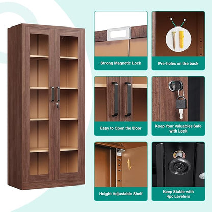 Metal Storage Cabinet with Lock and Glass Doors, Glass Display Cabinet - Image 5