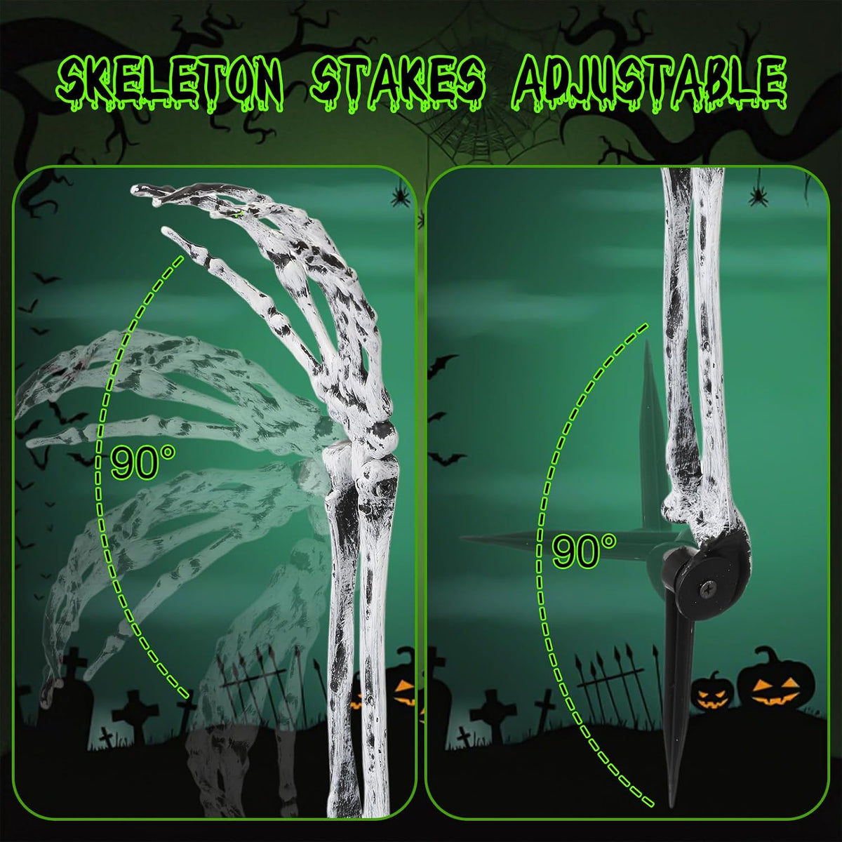 Wonderjune 10 Pcs Skeleton Hands Stakes Halloween Yard Decor,Black White