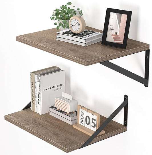 Heimlove Deep Floating Shelves for Wall, 16W x 12D Rustic Grey Wood Wall by Heimlove