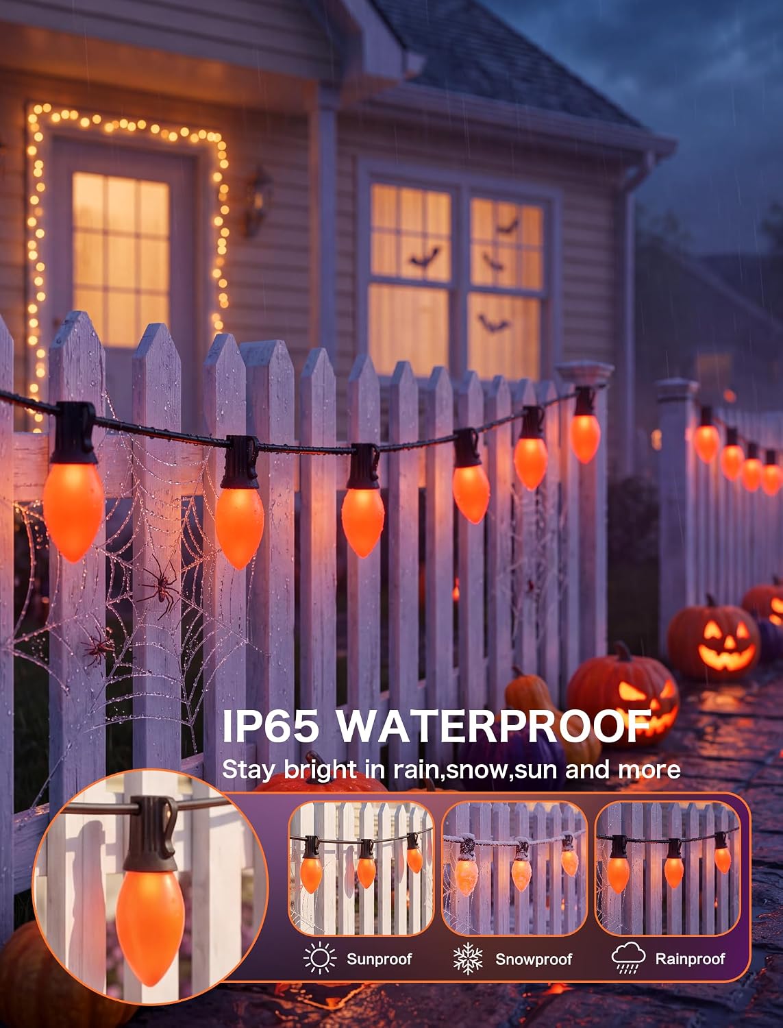 SUNSGNE C9 LED Halloween Orange String Lights 25FT Outdoor String Lights with...