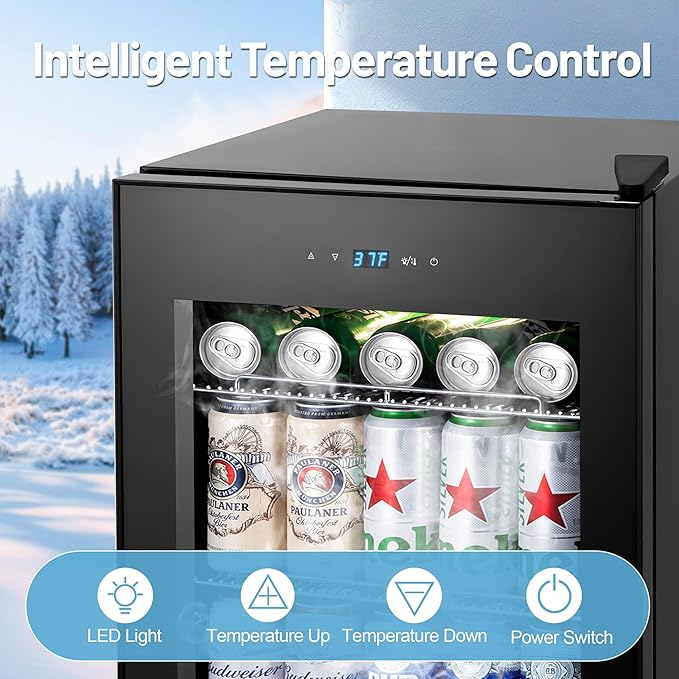 Beverage Refrigerator Cooler, 17 Inch 120 Cans Freestanding Mini Fridge - Image 2