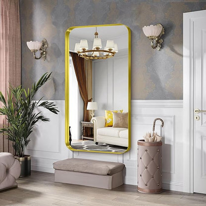CIRCUMI Gold Bathroom Mirror, Rounded Corner, Tempered Glass, Large Mirror - Image 2