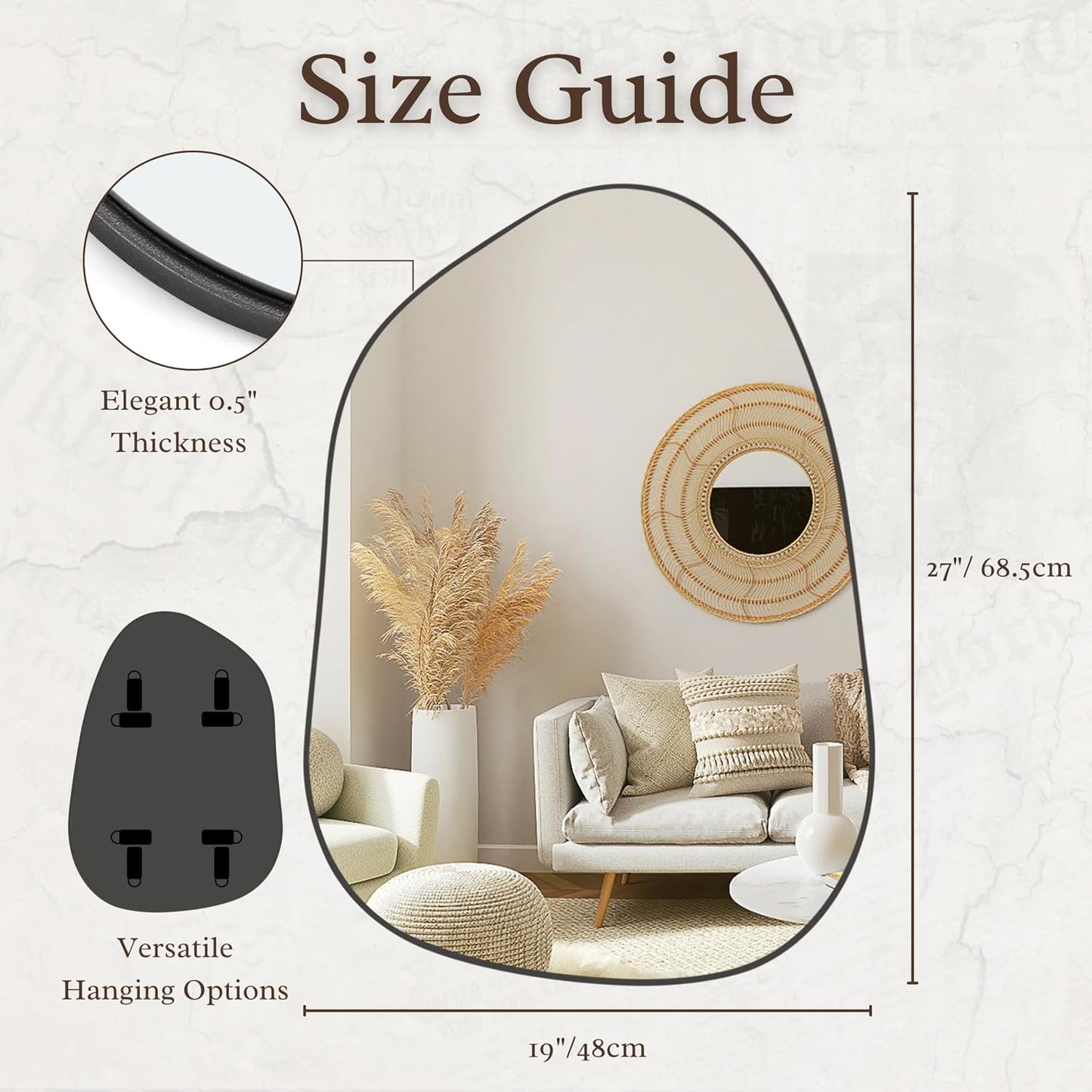 PERFNIQUE Irregular Wall Mirror Asymmetrical Mirror, 27''x19'' Black Mirror for Bathroom Bedroom Living Room Entryway, Decorative Modern Wall Decor, Wall Mounted Mirror (Black, 27''x19'')