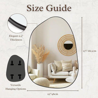 PERFNIQUE Irregular Wall Mirror Asymmetrical Mirror, 27''x19'' Black Mirror for Bathroom Bedroom Living Room Entryway, Decorative Modern Wall Decor, Wall Mounted Mirror (Black, 27''x19'')