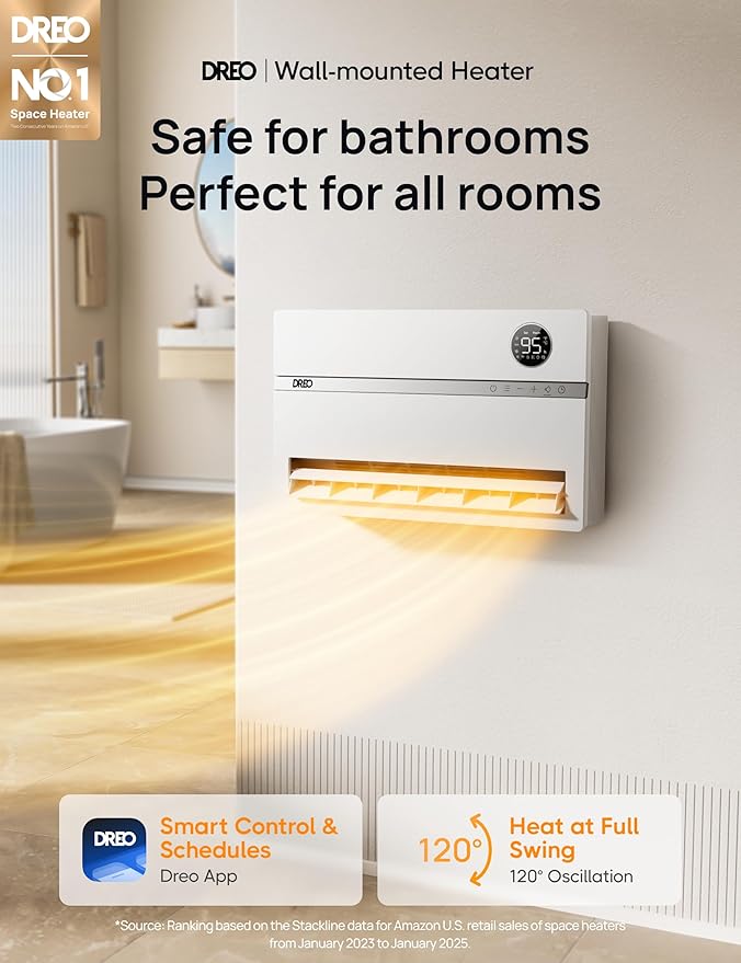 DREO Wall Heater for Bathroom, Smart Space Heaters - Image 2