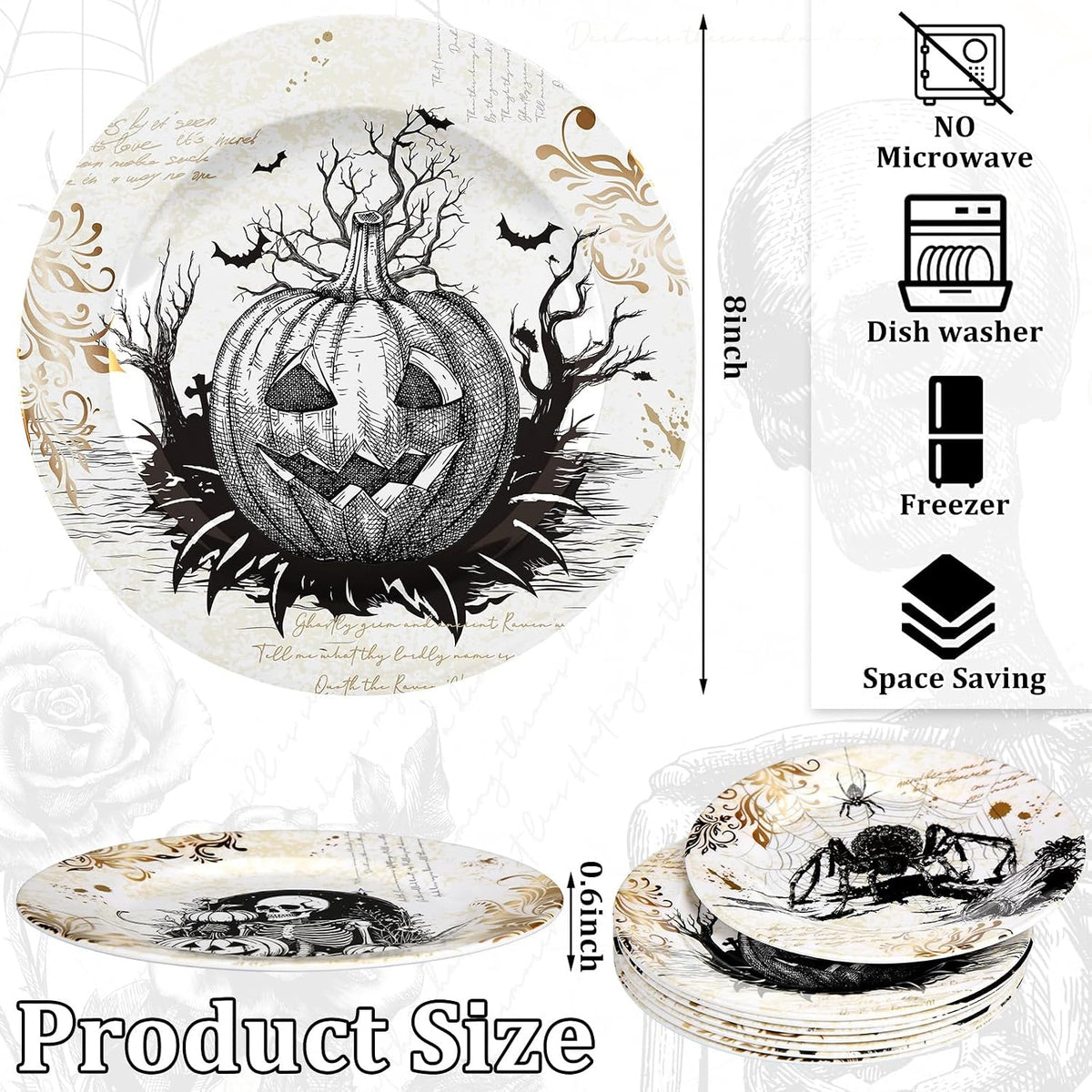 8 Pcs Halloween Dinnerware Set Halloween Plates Serving Dishes, Retro