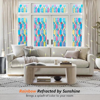 Kromapolis Window Privacy Film Stained Glass Lattice Sticker 17.5″ x 78.7″ | Rainbow Static Window Cling, Removable No Glue, UV Heat Blocking Color Decal for Bathroom Living Room Office