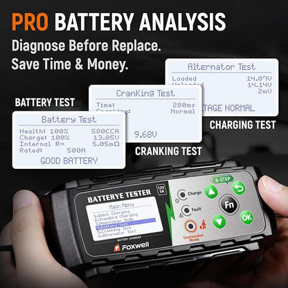 FOXWELL BC521 5A 12V Battery Charger & Tester, 4-in-1 Battery Maintainer - Image 3