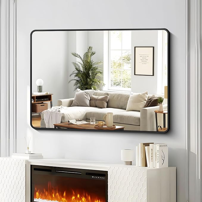 FORBATH Large Bathroom Mirror 48 x 36 Inches，Black Large Wall Mirror Aluminum - Image 2