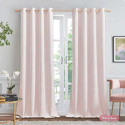 Beauoop Pink Floral Jacquard Blackout Curtains 63 Inches Long 2 Panels - Image 4