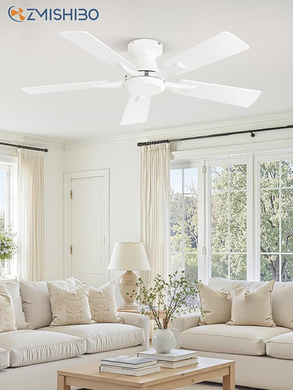 ZMISHIBO 42 Inch Ceiling Fan No Light, Flush Mount Low Profile, Modern White - Image 7
