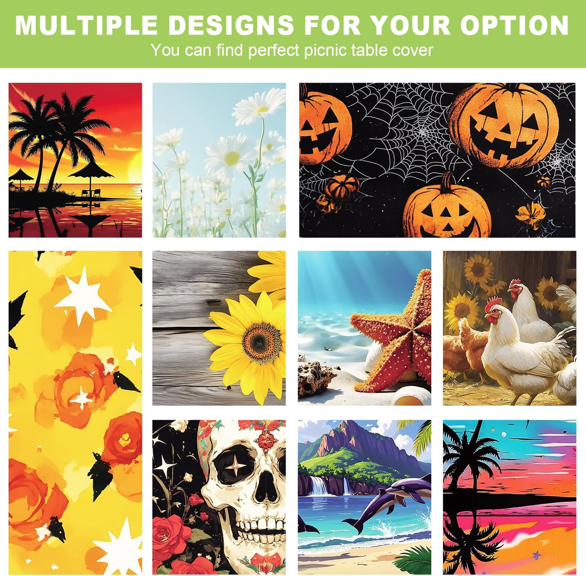 ANNA QUEEN Halloween Pumpkin 6FT Picnic Table Cover Set, Spooky 3PCS 72"...