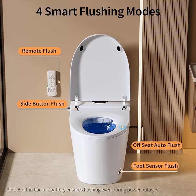 Smart Toilet Bidet with Foot Sensor Flush and Heated Seat, Tankless Toilets - Image 4