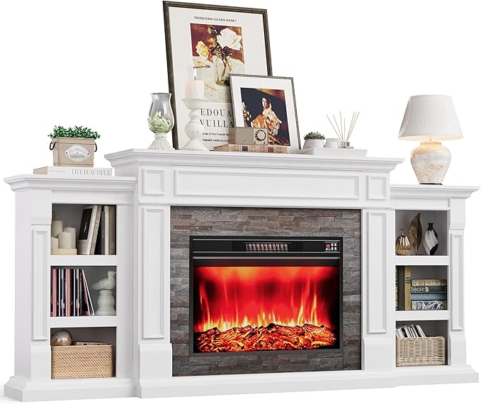 80" Electric Fireplace with Mantel, Fireplace TV Stand by WelcometoLGHMHome