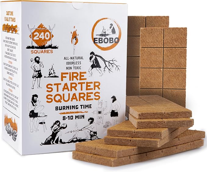 240 pcs Fire Starter Cubes – Natural Wax-Based, Odorless & Non-Toxic – Quick by Ebobo