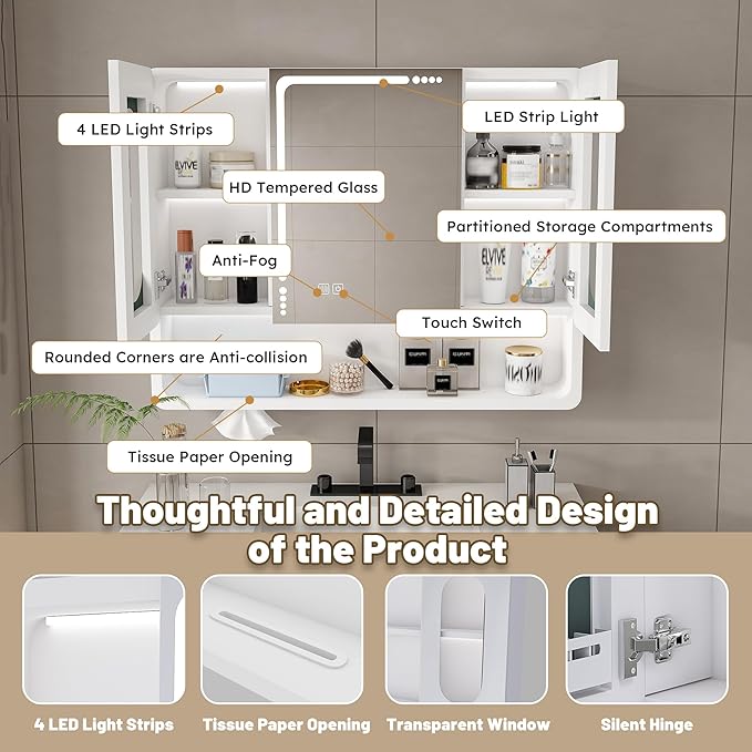 White Wall Mounted Bathroom Mirror Cabinet - Image 6