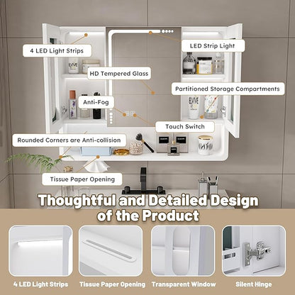 White Wall Mounted Bathroom Mirror Cabinet - Image 6