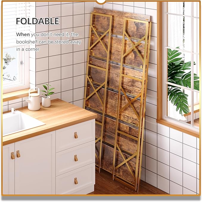 4NM Extra Wide 6 Tiers No Assembly Book Shelves, 61.8" H Folding Bookshelf - Image 4