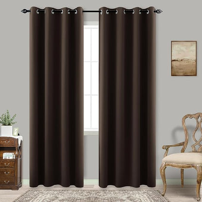 Brown Curtains 84 Inch Length 2 Panels Set Blackout Dark Chocolate Insulating by KOUFALL