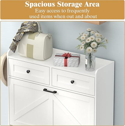 Shoe Cabinet with 3 Flip Drawers & 2 Storage Drawers, Rustic Farmhouse Narrow - Image 4