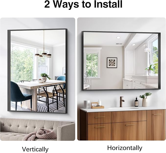Black Bathroom Mirror, 36x48 Inch Rectangular Deep Frame Mirror, Large Wall - Image 7