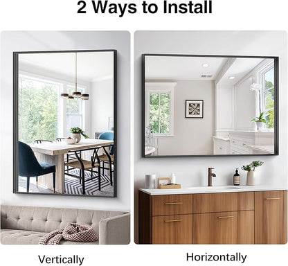 Black Bathroom Mirror, 36x48 Inch Rectangular Deep Frame Mirror, Large Wall - Image 7