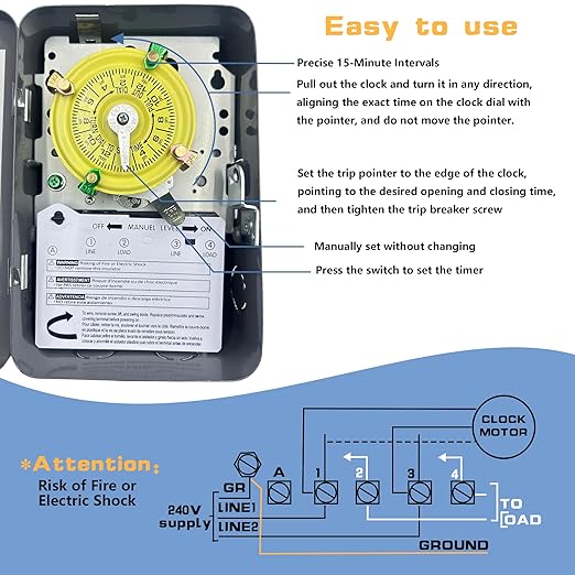 T104 Electromechanical Timer Switch, 208-277 VAC 5HP 40A DPST Pool Timers - Image 2