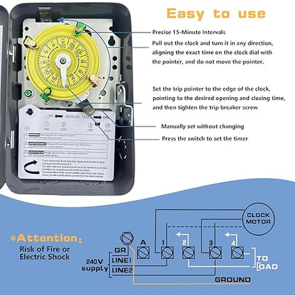 T104 Electromechanical Timer Switch, 208-277 VAC 5HP 40A DPST Pool Timers - Image 2