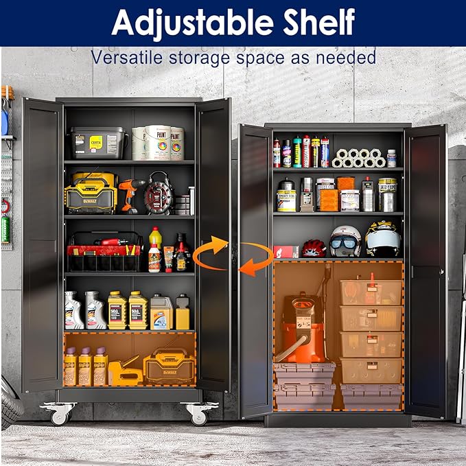 71" H Metal Garage Storage Cabinet, Rolling Tool Cabinet - Image 5