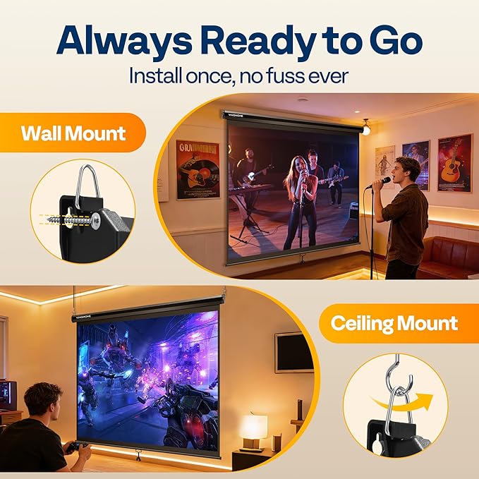 VIVOHOME 120 Inch 1:1 Pull Down Projector Screen, HD 4K Retractable Movie Screen - Image 4