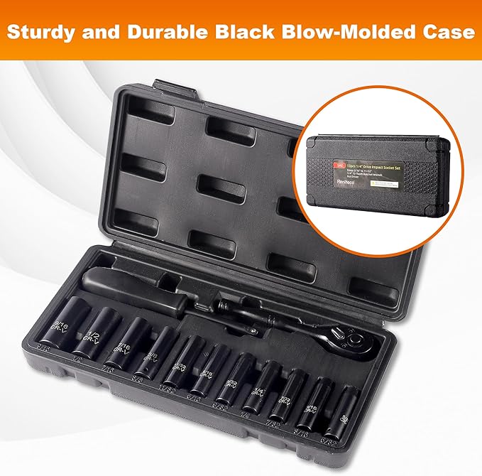 13-Piece 1/4" Drive Socket Set, Deep Sockets, 72-Tooth Ratchet Wrench, Drive - Image 6
