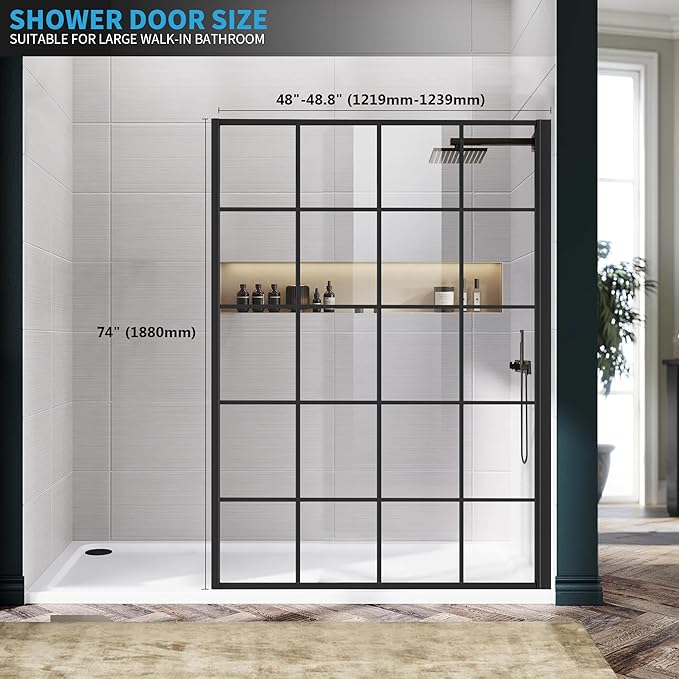 Shower Panel 48W*74H Inch, Bathroom Framed Fixed Glass Door, 5/16" Thick Clear - Image 3
