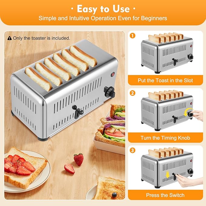6 Slices Toaster, 1680W Commercial Bread Baking Machine - Image 3