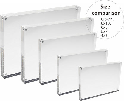 Cq acrylic 6" x 8" Acrylic Magnetic Picture Frame,Clear Floating Double Sided Plexiglass Magnet Lucite Frames for Family Baby Wedding Certificate and Diploma Frame,Pack of 1