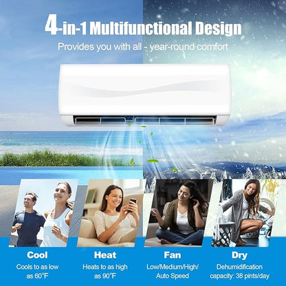 RELAX4LIFE Mini Split Ac/Heating System, 9000 BTU Ductless Mini Split Air - Image 2