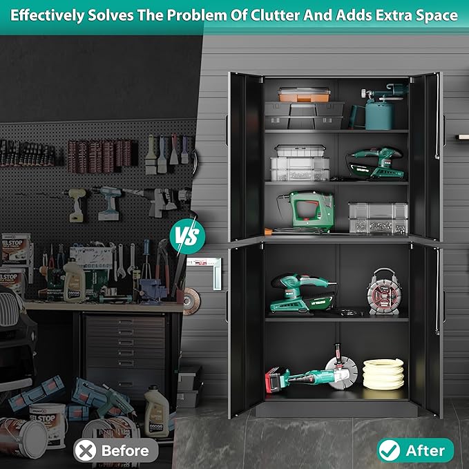 Metal Storage Cabinet with 3 Adjustable Shelves and 4 Doors, Steel Tool Cabinets - Image 9